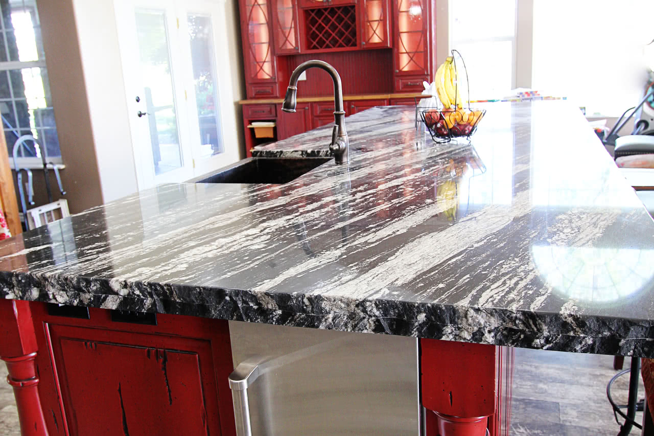 Quartz, Granite or Formica are the most popular choices for counters